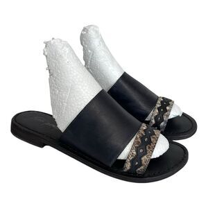 Free People | Saturday Two Strap Vamp Stacked Heel‎ Slides Sandals 38 7.5